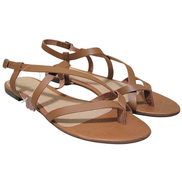 CL by Laundry Women Active Flat Slingback Thong Sandals Size US 8 Cognac Leather - Picture 2 of 4